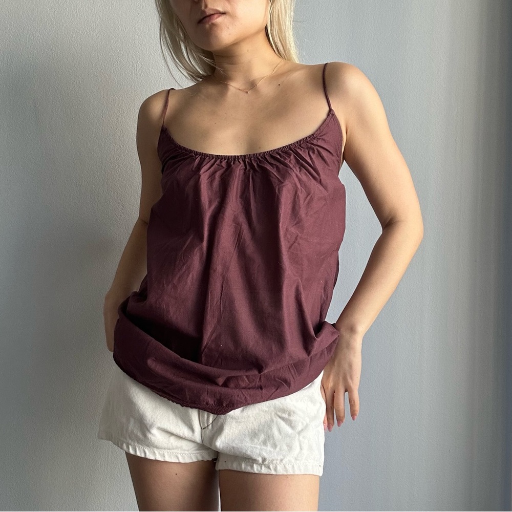 NWOT Vintage A&F 100% Cotton Scoop Neck Spaghetti Tie Straps Top Burgundy Brown